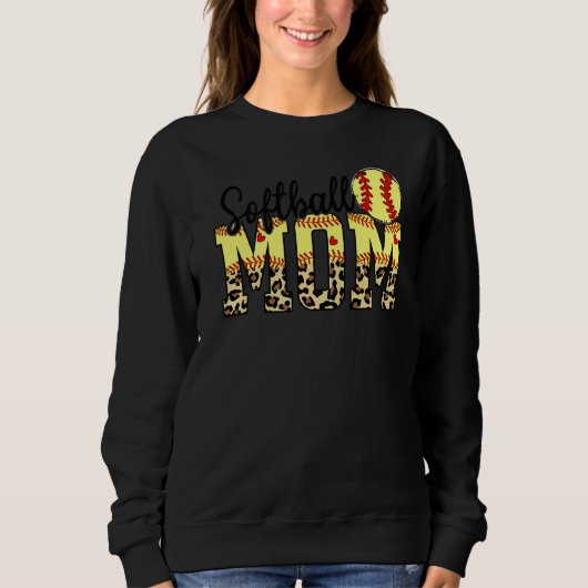 Softball und Mama Rotes Herz mit Leopard für Mutte Sweatshirt (Vorderseite)