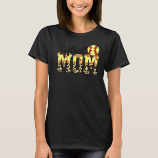 Softball und Mama Rotes Herz mit Leopard für Mutte T-Shirt