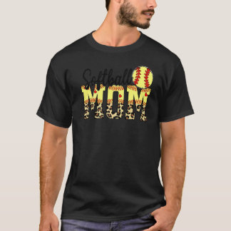 Softball und Mama Rotes Herz mit Leopard für Mutte T-Shirt
