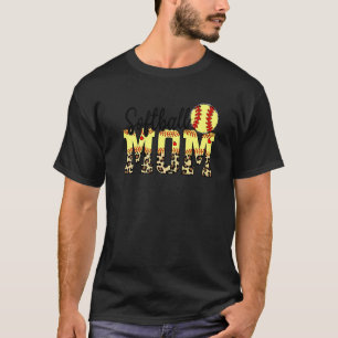 Softball und Mama Rotes Herz mit Leopard für Mutte T-Shirt