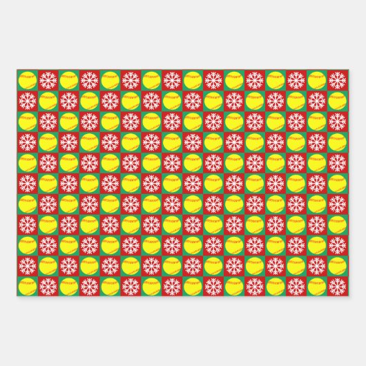 Softball und Snowflake Rot und Grün Geschenkpapier Set (Vorderseite)