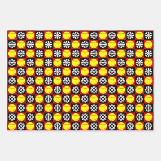 Softball und Snowflake Rot und Schwarz Weihnachten Geschenkpapier Set (Vorderseite)