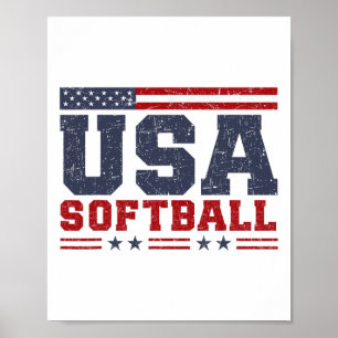 Softball USA-Amerikanische Flagge Frauen Männer Pa Poster