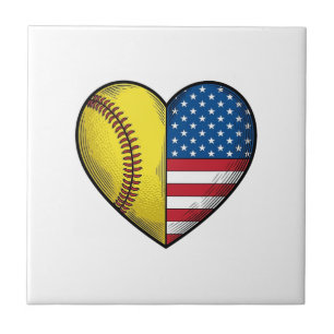 Softball USA-Flagge Herz Vintage-Vektordesign_1 Fliese