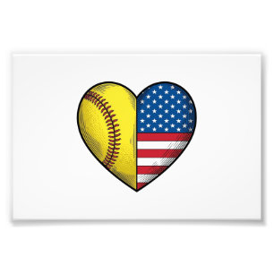 Softball USA-Flagge Herz Vintage-Vektordesign_1 Fotodruck