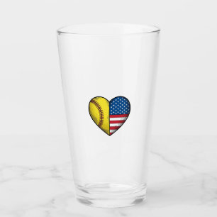 Softball USA-Flagge Herz Vintage-Vektordesign_1 Glas
