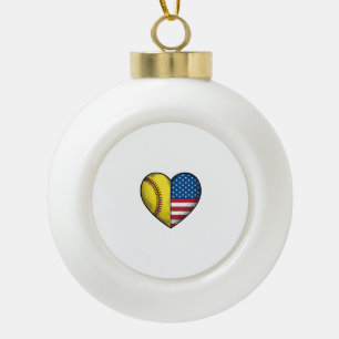Softball USA-Flagge Herz Vintage-Vektordesign_1 Keramik Kugel-Ornament