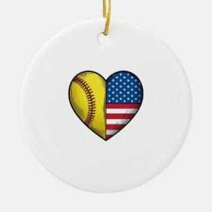Softball USA-Flagge Herz Vintage-Vektordesign_1 Keramik Ornament