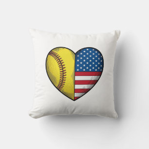 Softball USA-Flagge Herz Vintage-Vektordesign_1 Kissen