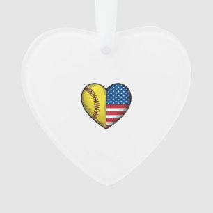 Softball USA-Flagge Herz Vintage-Vektordesign_1 Ornament