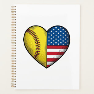 Softball USA-Flagge Herz Vintage-Vektordesign_1 Planer