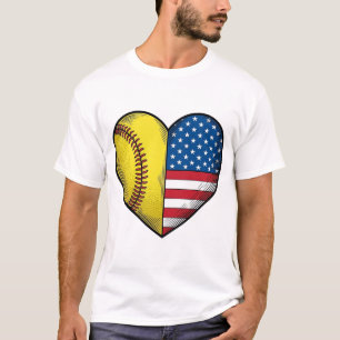 Softball USA-Flagge Herz Vintage-Vektordesign_1 T-Shirt