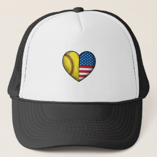 Softball USA-Flagge Herz Vintage-Vektordesign_1 Truckerkappe