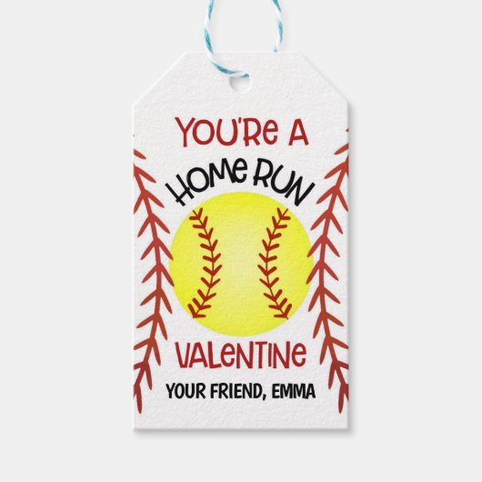 Softball Valentine Card Gefälligkeitstag Geschenkanhänger (Vorderseite)