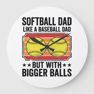 Softball-Vater Größere Bälle Vintage-Gravur-Shirt_ Große Wanduhr