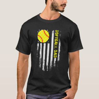 Softball Vater Vintag Flag USA amerikanischer Flag T-Shirt