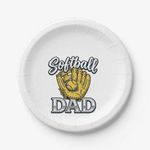 Softball-Vater Vintage-Handschuh-Shirt-Design_1 Pappteller
