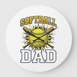 Softball-Vater Vintage-Schriftzug-Shirt-Design_1 Große Wanduhr