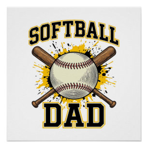Softball-Vater Vintage-Varsity-überkreuzte-Schläge Poster