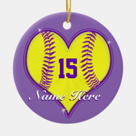 Softball-Verzierung Ihr NAME, ZAHL oder löschen Keramik Ornament (Vorne)