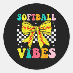 Softball Vibes Coquette Schleife Softball Spieltag Runder Aufkleber