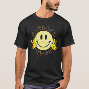 Softball Vibes Retro Smile Face Softball Baseball T-Shirt