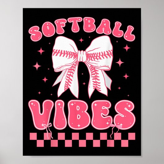 Softball Vibes Softball Couqette Groovy Softball G Poster (Vorne)