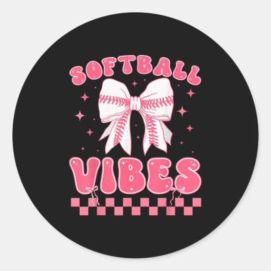 Softball Vibes Softball Couqette Groovy Softball G Runder Aufkleber (Vorderseite)
