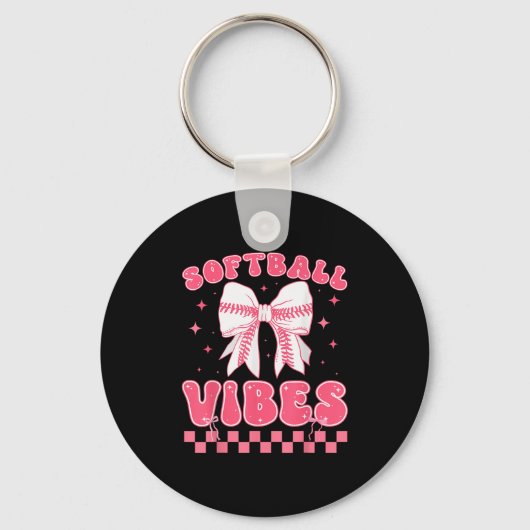 Softball Vibes Softball Couqette Groovy Softball G Schlüsselanhänger (Vorderseite)