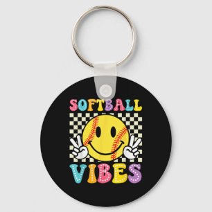 Softball Vibes Softball Retro Groovy Game Day Girl Schlüsselanhänger