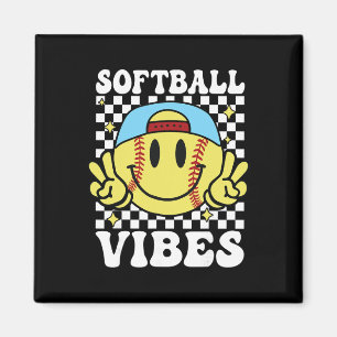 Softball Vibes Softball Retro Groovy Spieltag Mädc Magnet