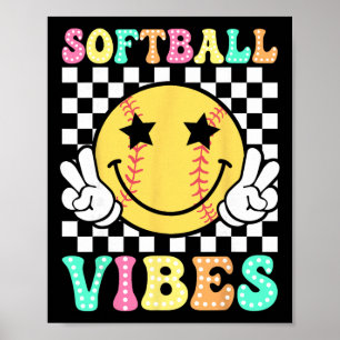 Softball Vibes Softball Retro Groovy Spieltag Mädc Poster