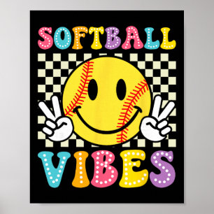 Softball Vibes Softball Retro Groovy Spieltag Mädc Poster