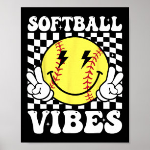 Softball Vibes Softball Retro Groovy Spieltag Mädc Poster