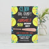 Softball Waterslide Geburtstagsparty Einladung (Stehend Vorderseite)