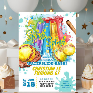 Softball Waterslide Pool Party Geburtstag Einladun Einladung