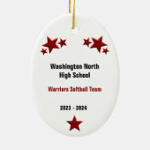 Softball Weibchen Brünett, rot und weiß Keramik Ornament (Hinten)