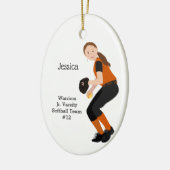 Softball Weiblich Brünett Orange & Black Keramik Ornament (Links)