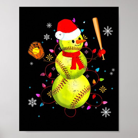 Softball Weihnachten Lustiger Softball Schneemann Poster (Vorne)
