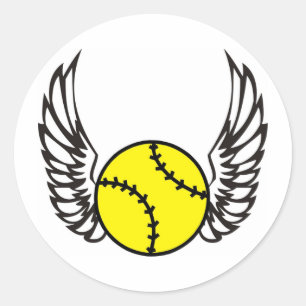 Softball Wings Runder Aufkleber