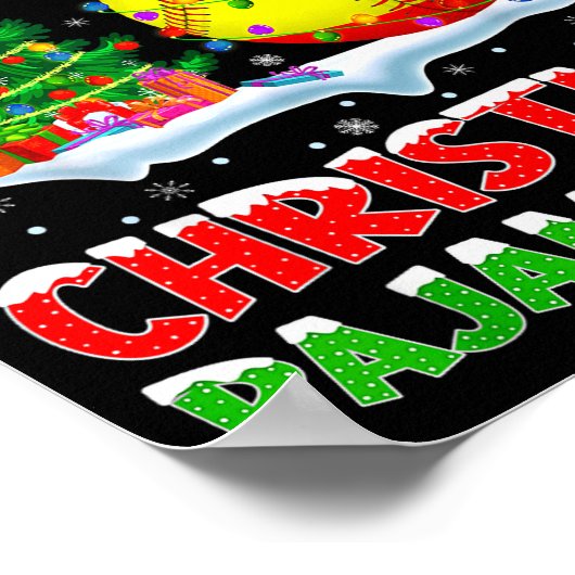 Softball Xmas Tree Lights This Is My Christmas Paj Poster (Ecke)