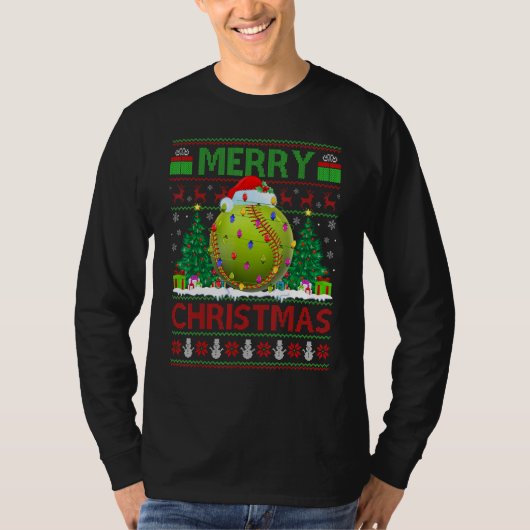 Softball Xmas Tree Ugly Santa Softball Christmas T-Shirt (Vorderseite)