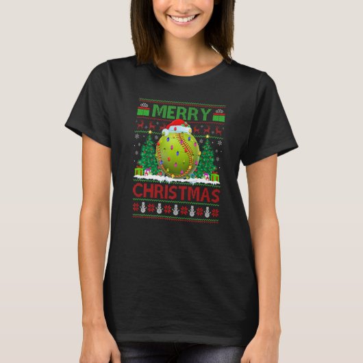 Softball Xmas Tree Ugly Santa Softball Christmas T-Shirt (Vorderseite)