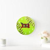 Softball Yellow Fast Monogram, erste Wall-Uhr Runde Wanduhr (Zuhause)