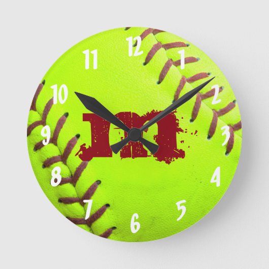 Softball Yellow Fast Monogram, erste Wall-Uhr Runde Wanduhr (Vorderseite)