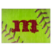 Softball Yellow Fast Monogram Glas Cutting Board Schneidebrett (Vorderseite)