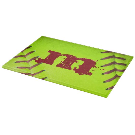 Softball Yellow Fast Monogram Glas Cutting Board Schneidebrett (Ecke)