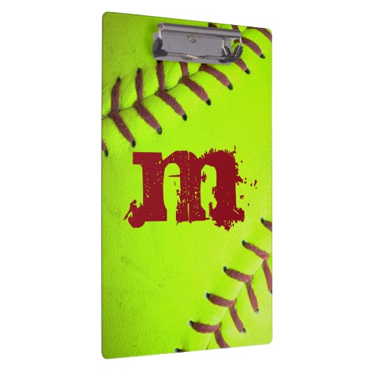 Softball Yellow Fast Monogram Initial Clip Board Klemmbrett (Rechts)