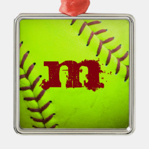 Softball Yellow Fast Pit Monogram Initial Ornament