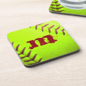 Softball Yellow Fast Pitch Monogram Drink Unterset Untersetzer (Linke Seite)